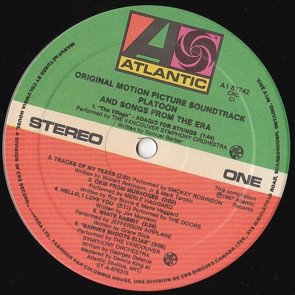 Various - Platoon (Original Motion Picture Soundtrack And Songs From The Era) | Atlantic (A1 81742) - 3 Various - Platoon (Original Motion Picture Soundtrack And Songs From The Era) | Atlantic (A1 81742) - 3