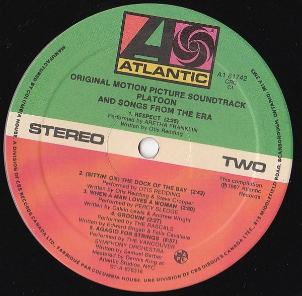 Various - Platoon (Original Motion Picture Soundtrack And Songs From The Era) | Atlantic (A1 81742) - 4 Various - Platoon (Original Motion Picture Soundtrack And Songs From The Era) | Atlantic (A1 81742) - 4