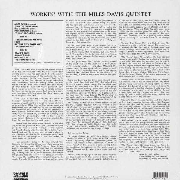 The Miles Davis Quintet - Workin' With The Miles Davis Quintet | Rumble Records (RUM2011134LP) - 2