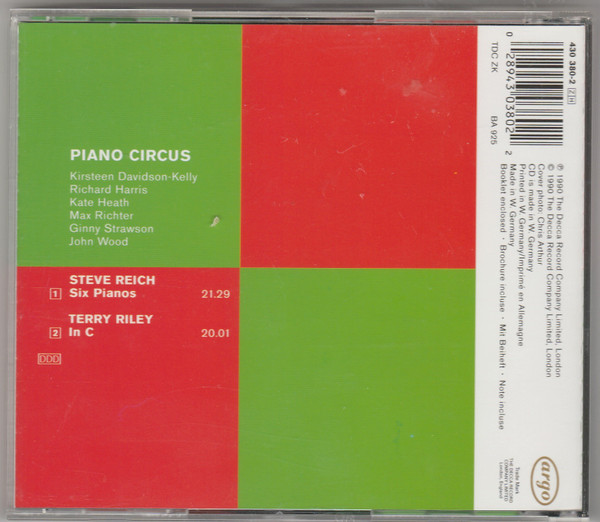 Piano Circus , Steve Reich / Terry Riley - Six Pianos / In C | Argo (430 380-2) - 2