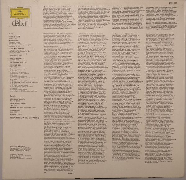 Leo Brouwer - Werke Für Gitarre Solo Von Gaspar Sanz, Luis De Narváez, Fernando Sor, Cornelius Cardew, Hans Werner Henze, Leo Brouwer | Deutsche Grammophon (2555 001) - 2 Leo Brouwer - Werke Für Gitarre Solo Von Gaspar Sanz, Luis De Narváez, Fernando Sor, Cornelius Cardew, Hans Werner Henze, Leo Brouwer | Deutsche Grammophon (2555 001) - 2