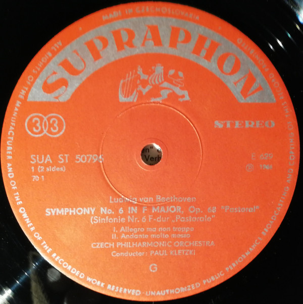 Ludwig van Beethoven - The Czech Philharmonic Orchestra , Paul Kletzki - Symphony No. 6 Pastoral | Supraphon (SUA ST 50796) - 2