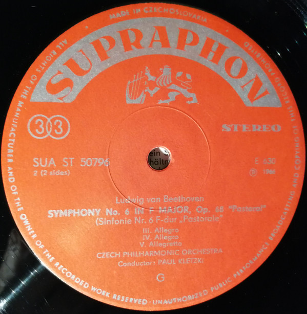 Ludwig van Beethoven - The Czech Philharmonic Orchestra , Paul Kletzki - Symphony No. 6 Pastoral | Supraphon (SUA ST 50796) - 3