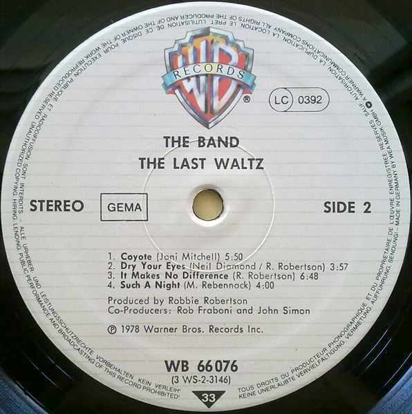 The Band - The Last Waltz | Warner Bros. Records (WB 66 076) - 4 The Band - The Last Waltz | Warner Bros. Records (WB 66 076) - 4