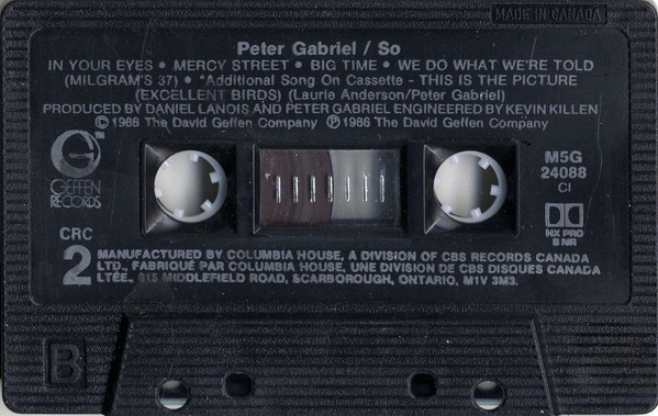 Peter Gabriel - So [Cassette] | Geffen Records (M5G-24088) - 4