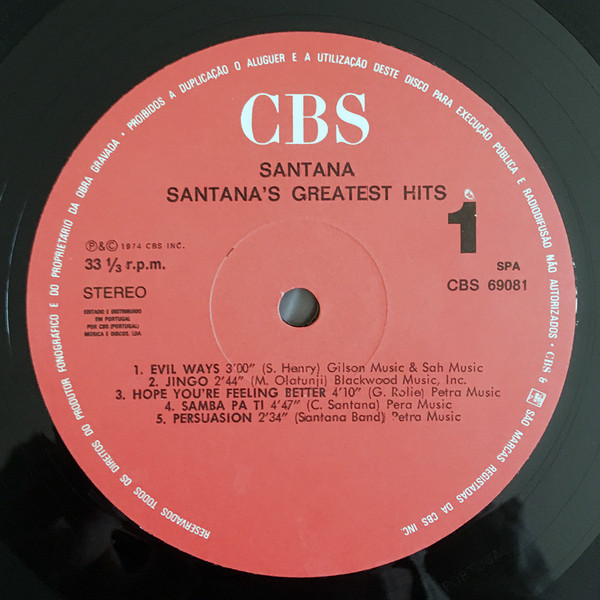 Santana - Santana's Greatest Hits | CBS (69081) - 3 Santana - Santana's Greatest Hits | CBS (69081) - 3