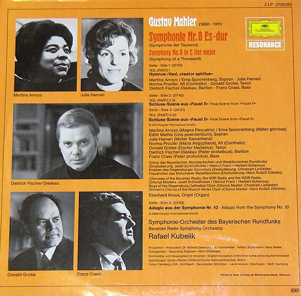 Gustav Mahler - Symphonie-Orchester Des Bayerischen Rundfunks , Rafael Kubelik - Symphonie Nr. 8 "Symphonie Der Tausend" · "Symphony Of A Thousand" / Symphonie Nr. 10: Adagio | Deutsche Grammophon (2726 053)