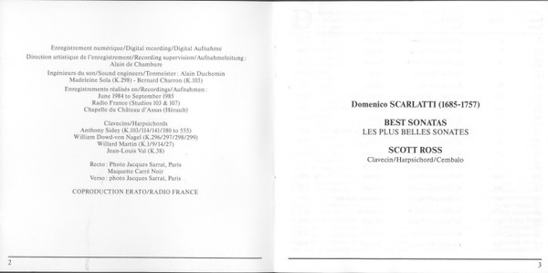 Domenico Scarlatti , Scott Ross - Best Sonatas =  Les Plus Belles Sonates | Erato (2292-45423-2) - 3