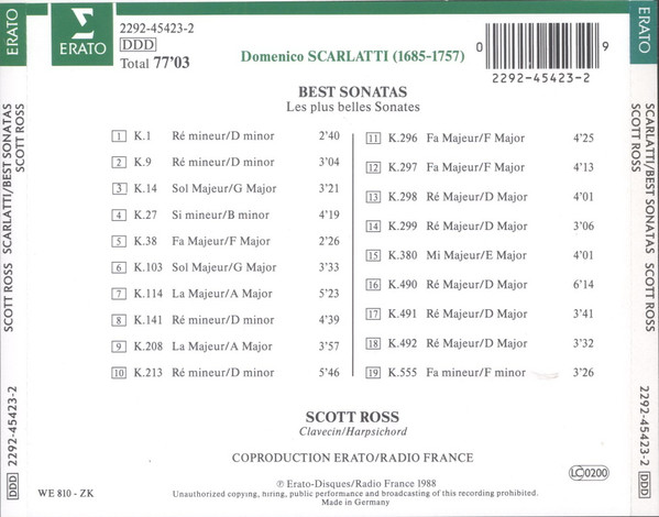 Domenico Scarlatti , Scott Ross - Best Sonatas =  Les Plus Belles Sonates | Erato (2292-45423-2) - 2