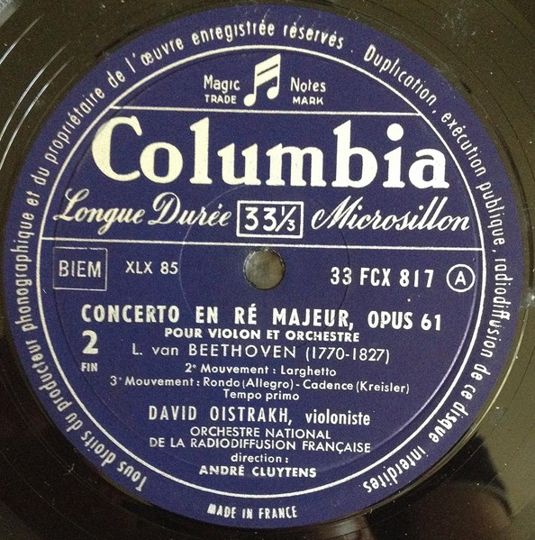 Ludwig Van Beethoven - David Oistrach , Orchestre National De France , André Cluytens - Concerto En Ré Majeur Pour Violon Et Orchestre | Columbia (FCX 817) - 4 Ludwig Van Beethoven - David Oistrach , Orchestre National De France , André Cluytens - Concerto En Ré Majeur Pour Violon Et Orchestre | Columbia (FCX 817) - 4