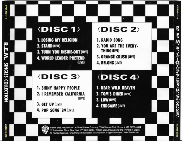 R.E.M. - Singles Collection (Collectors' Edition) CD | Warner Bros. Records (WPCP-4781~4) - 2