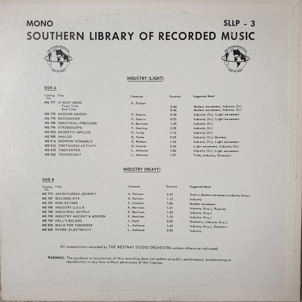 The Westway Studio Orchestra - Industry (Light), Industry (Heavy) | Southern Library Of Recorded Music (SLLP 3) - 2 The Westway Studio Orchestra - Industry (Light), Industry (Heavy) | Southern Library Of Recorded Music (SLLP 3) - 2
