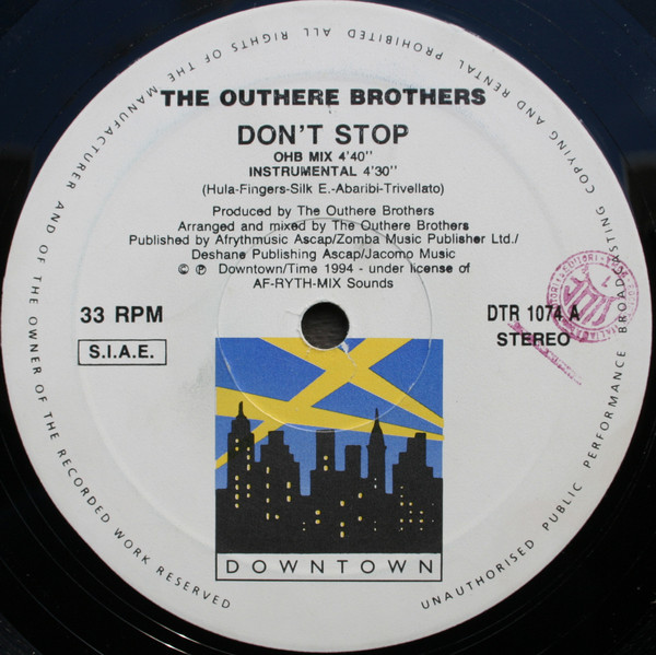 The Outhere Brothers - Don't Stop | Downtown (DTR 1074) - main The Outhere Brothers - Don't Stop | Downtown (DTR 1074) - main