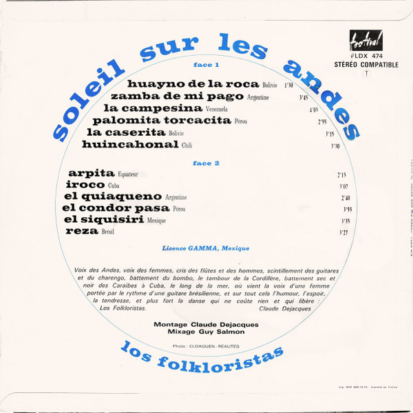 Los Folkloristas - Soleil Sur Les Andes | Disques Festival (FLDX 474)
