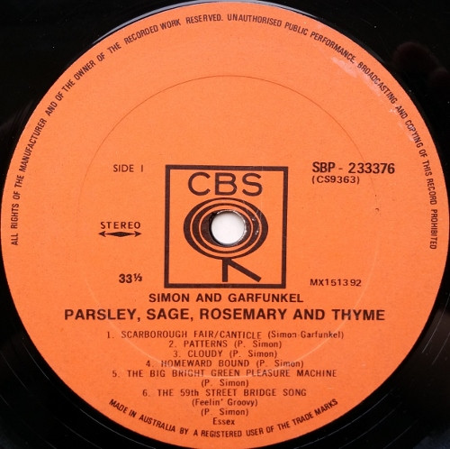 Simon & Garfunkel - Parsley, Sage, Rosemary And Thyme | CBS (SBP 233376) - 3