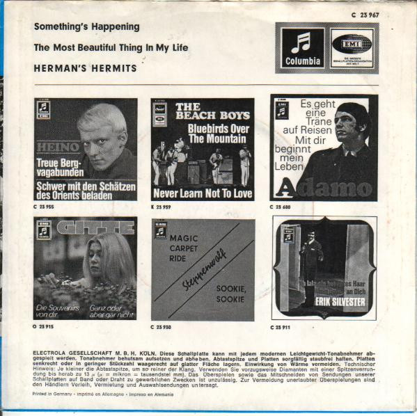 Herman's Hermits - Something's Happening / The Most Beautiful Thing In My Life | Columbia (C 23 967) - 2