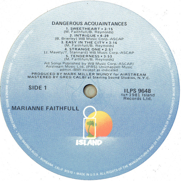 Marianne Faithfull - Dangerous Acquaintances | Island Records (ILPS 9648) - 2