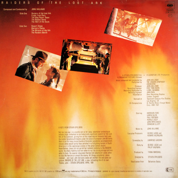 John Williams - Raiders Of The Lost Ark (Original Motion Picture Soundtrack) | CBS (CBS 70205) - 2