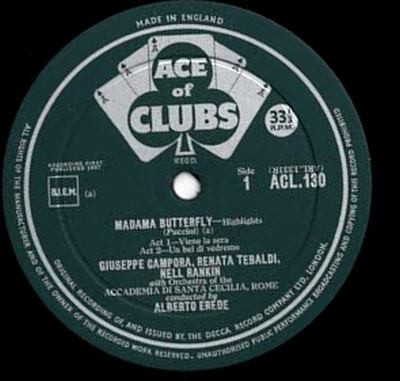 Giacomo Puccini / Renata Tebaldi , Nell Rankin , Giuseppe Campora , Orchestra dell'Accademia Nazionale di Santa Cecilia , Alberto Erede , Coro dell'Accademia Nazionale di Santa Cecilia - Highlights From Madama Butterfly | Ace Of Clubs (ACL 130) - 3