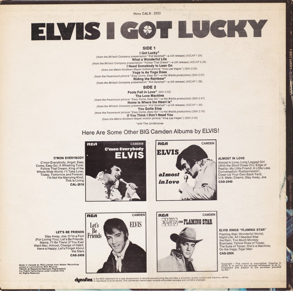 Elvis Presley - I Got Lucky [Vinyl] | RCA Camden (CALX - 2533) - 2