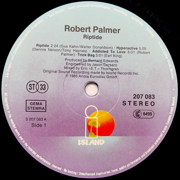 Robert Palmer - Riptide | Island Records (207 083-630) - 3 Robert Palmer - Riptide | Island Records (207 083-630) - 3