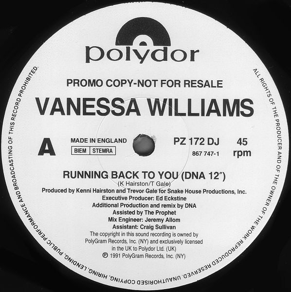Vanessa Williams - Running Back To You | Polydor (PZ 172 DJ) - main