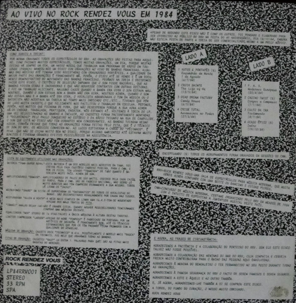 Various - Ao Vivo No Rock Rendez Vous Em 1984 | Dansa Do Som (LP84RRV001) - 2