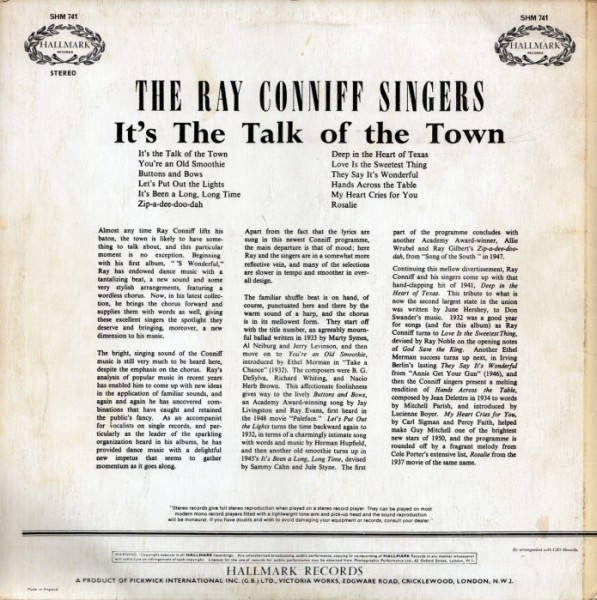 Ray Conniff And The Singers - It's The Talk Of The Town | Hallmark Records (SHM 741) - 2 Ray Conniff And The Singers - It's The Talk Of The Town | Hallmark Records (SHM 741) - 2