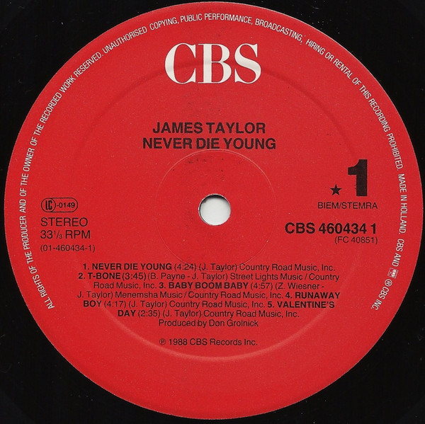 James Taylor - Never Die Young | CBS (CBS 460434 1) - 3