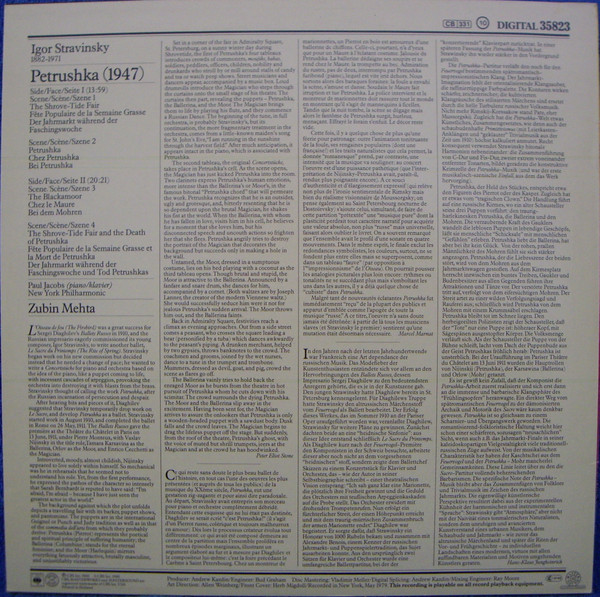 Igor Stravinsky / Zubin Mehta / New York Philharmonic - Petrouchka | CBS Mastersound (35823) - 2