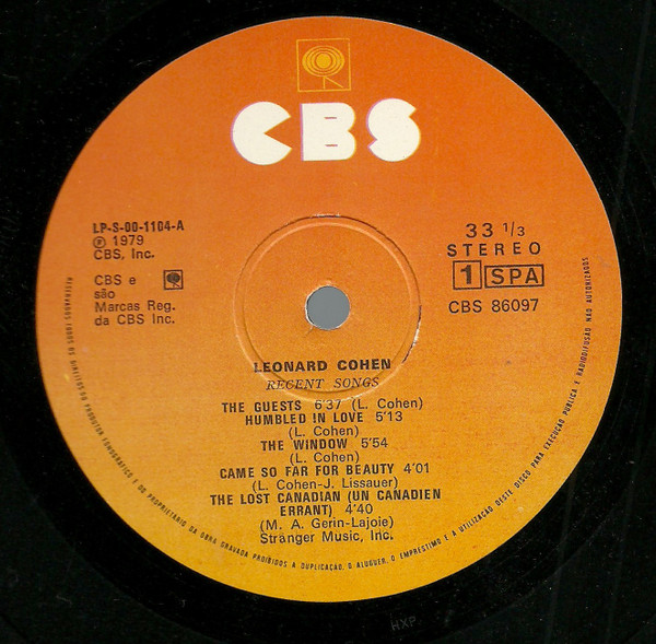Leonard Cohen - Recent Songs | CBS (CBS 86097) - 2