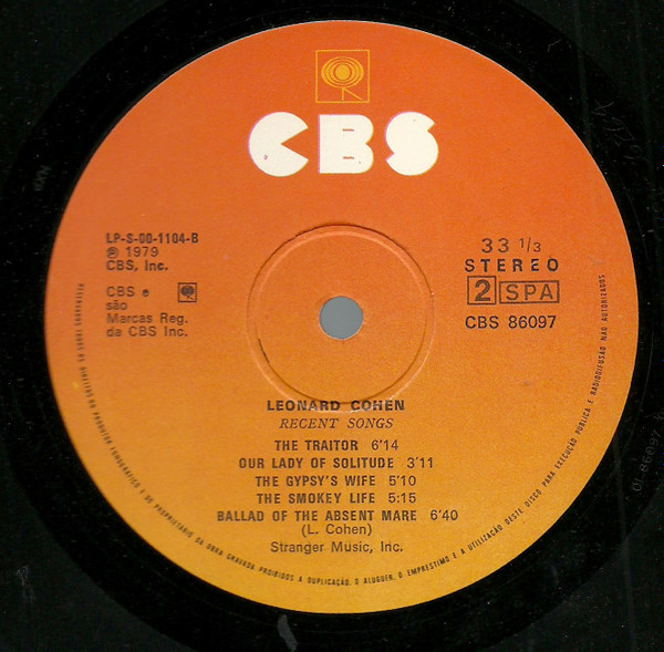 Leonard Cohen - Recent Songs | CBS (CBS 86097) - 3