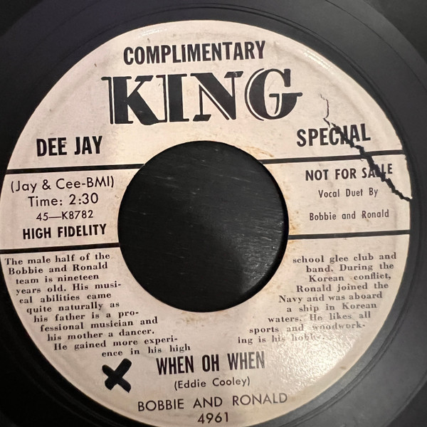 Bobby And Ronald - You're Mine Oh Mine / When Oh When | King Records (4961) - 2