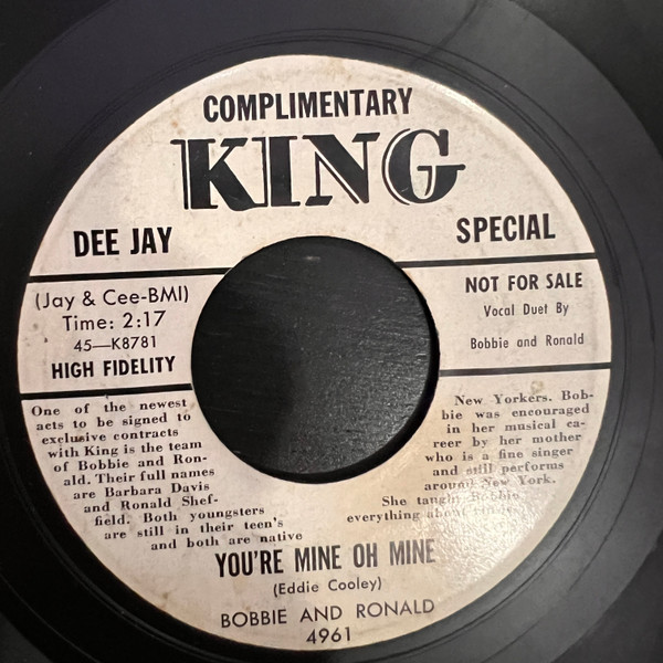 Bobby And Ronald - You're Mine Oh Mine / When Oh When | King Records (4961) - main