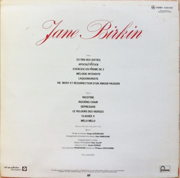 Jane Birkin - Ex Fan Des Sixties | Fontana (6325 353) - 2 Jane Birkin - Ex Fan Des Sixties | Fontana (6325 353) - 2