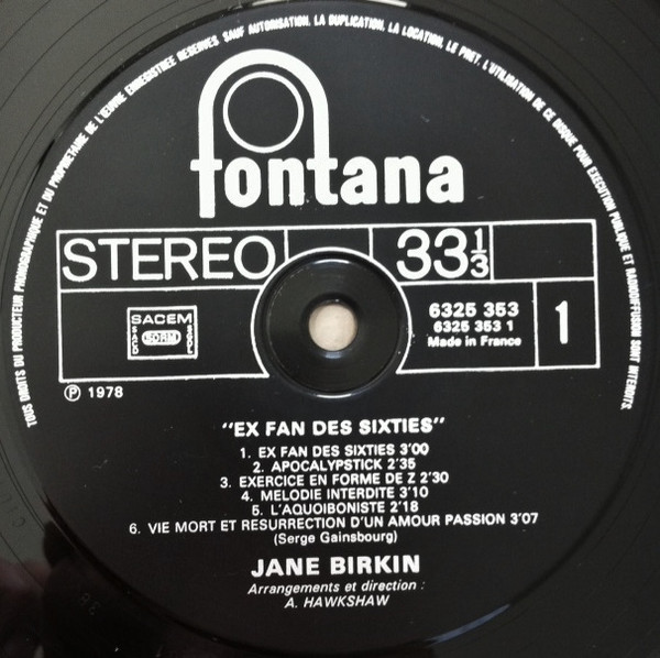 Jane Birkin - Ex Fan Des Sixties | Fontana (6325 353) - 3 Jane Birkin - Ex Fan Des Sixties | Fontana (6325 353) - 3