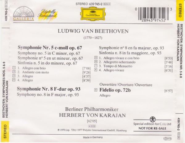 Ludwig van Beethoven / Herbert von Karajan / Berliner Philharmoniker - Symphonies Nos. 5 & 8 / Ouvertüre "Fidelio" | Deutsche Grammophon (439 745-2) - 2