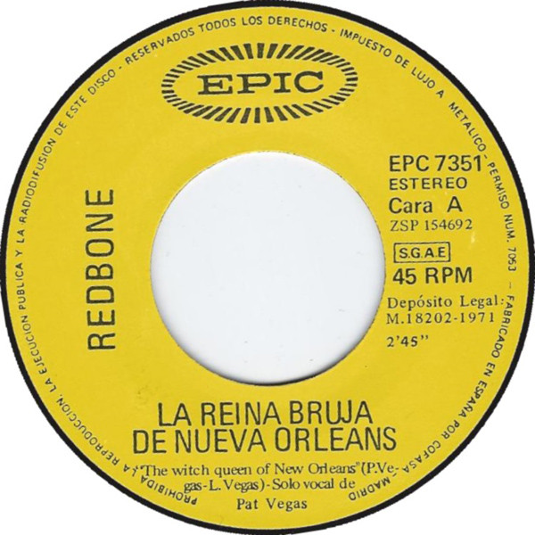 Redbone - La Reina Bruja De Nueva Orleans / Canto: Hora 13 | Epic (EPC 7351) - 3