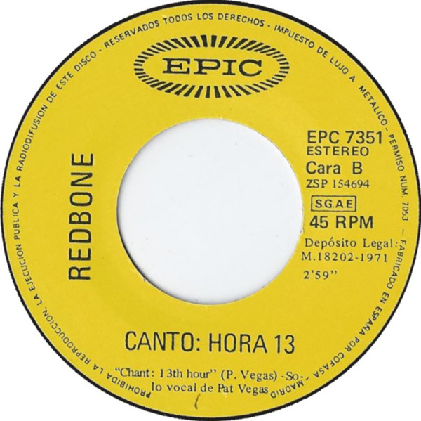 Redbone - La Reina Bruja De Nueva Orleans / Canto: Hora 13 | Epic (EPC 7351) - 4