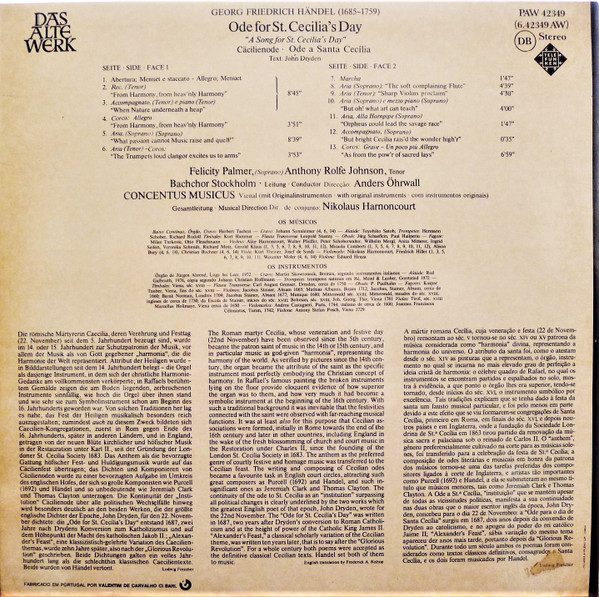 Georg Friedrich Händel - Concentus Musicus Wien , Nikolaus Harnoncourt - Ode For St. Cecilia's Day | Telefunken (PAW 42349) - 2