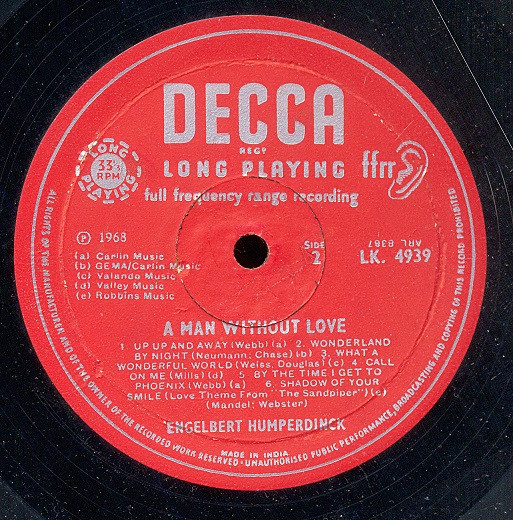 Engelbert Humperdinck - A Man Without Love | Decca (LK 4939) - 4 Engelbert Humperdinck - A Man Without Love | Decca (LK 4939) - 4