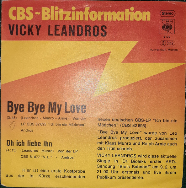 Vicky Leandros - Bye Bye My Love | CBS (CBS S 6130) - main