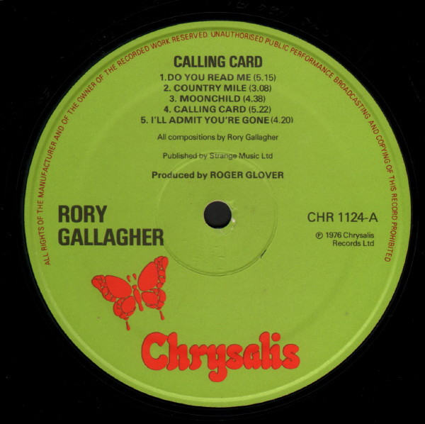 Rory Gallagher - Calling Card | Chrysalis (CHR 1124) - 3