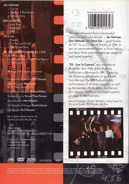 Joe Satriani , Eric Johnson , Steve Vai , G3 - G3 Live In Concert | SMV Enterprises (50157 9) - 3