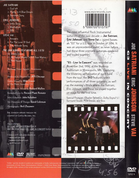 Joe Satriani , Eric Johnson , Steve Vai , G3 - G3 Live In Concert | SMV Enterprises (50157 9) - 4