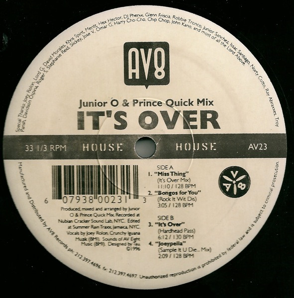 Junior O & Prince Quick Mix Featuring Joey Rolon - It's Over EP | AV8 Records (AV23) - 3 Junior O & Prince Quick Mix Featuring Joey Rolon - It's Over EP | AV8 Records (AV23) - 3