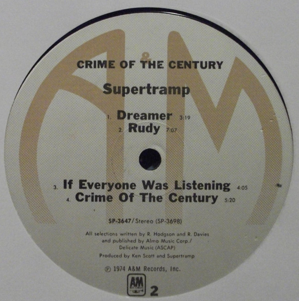 Supertramp - Crime Of The Century | A&M Records (SP-3647) - 3