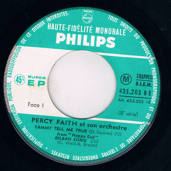 Percy Faith & His Orchestra - Tammy Tell Me True | Philips (435.203 BE) - 4