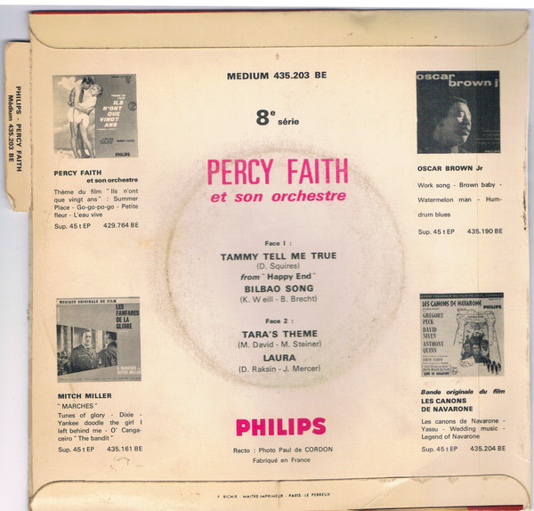 Percy Faith & His Orchestra - Tammy Tell Me True | Philips (435.203 BE) - 2