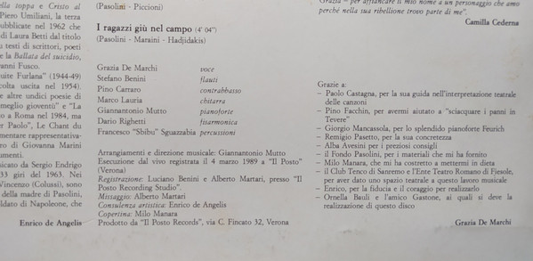 Grazia De Marchi Canta Pier Paolo Pasolini - Tutto Il Mio Folle Amore | Posto Records (JPR 1113) - 3 Grazia De Marchi Canta Pier Paolo Pasolini - Tutto Il Mio Folle Amore | Posto Records (JPR 1113) - 3